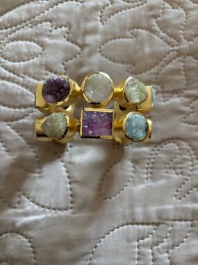 Gold-Tone Druzy Statement Bracelet with Purple, White and Blue Stones